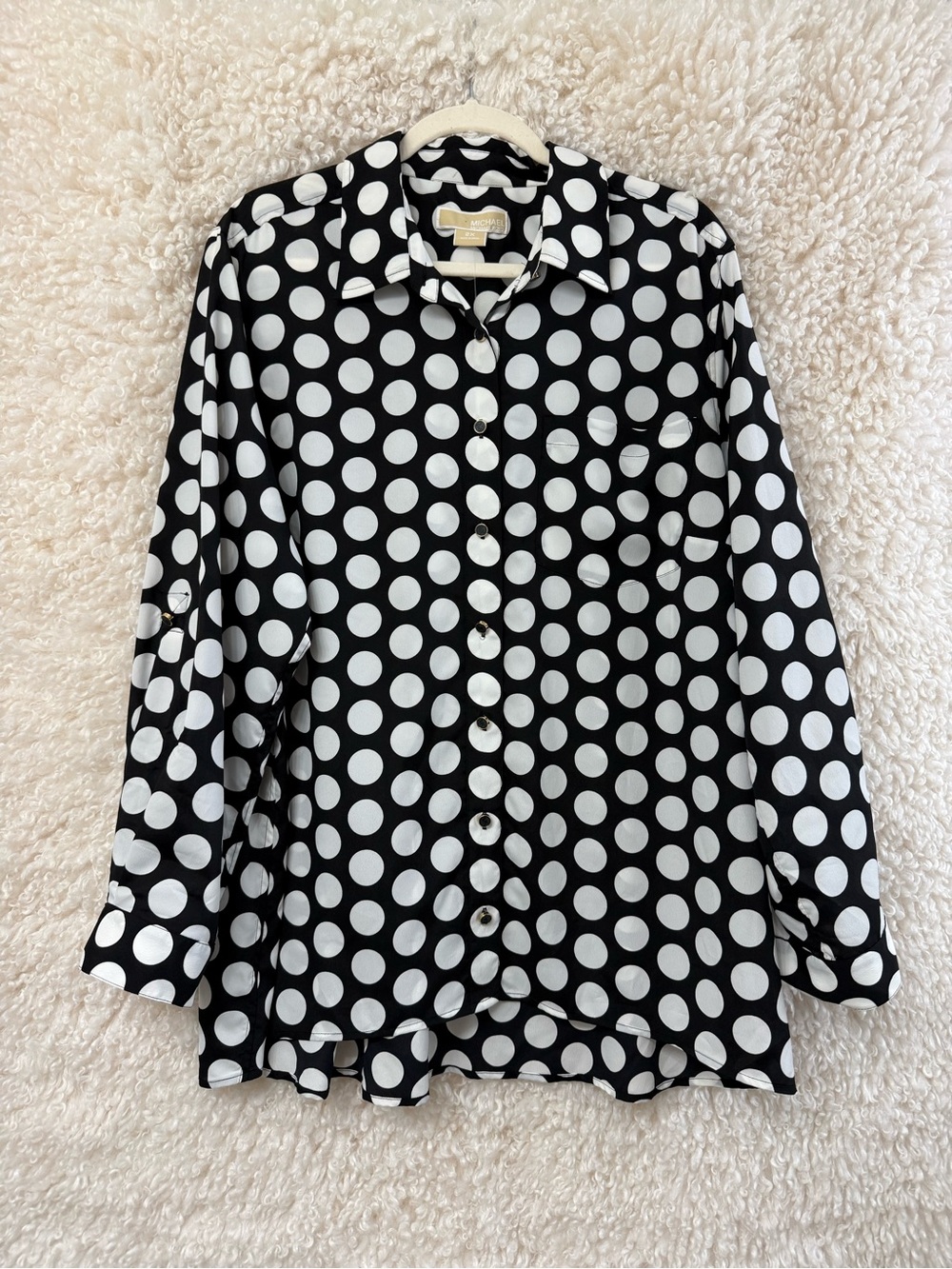 Michael Kors Black Button-Down Shirt with White Polka Dots